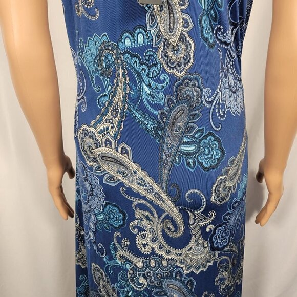 NWT Ariella Women's Mock/High Neck Sleeveless Blue Pattern Slit Maxi Dress Sz L - Picture 10 of 14